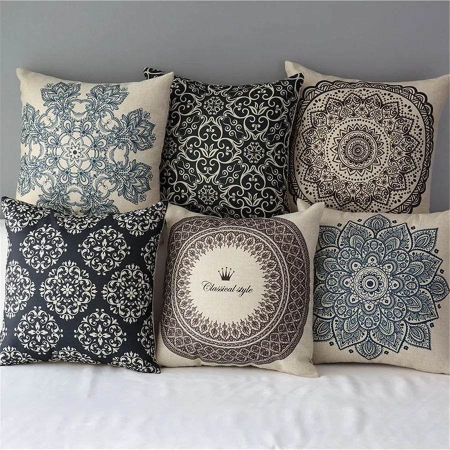 

18" Square Simple Geometric Flower Cotton Linen Cushion Sofa Decorative Throw Pillow Chair Car Home Decor almofadas