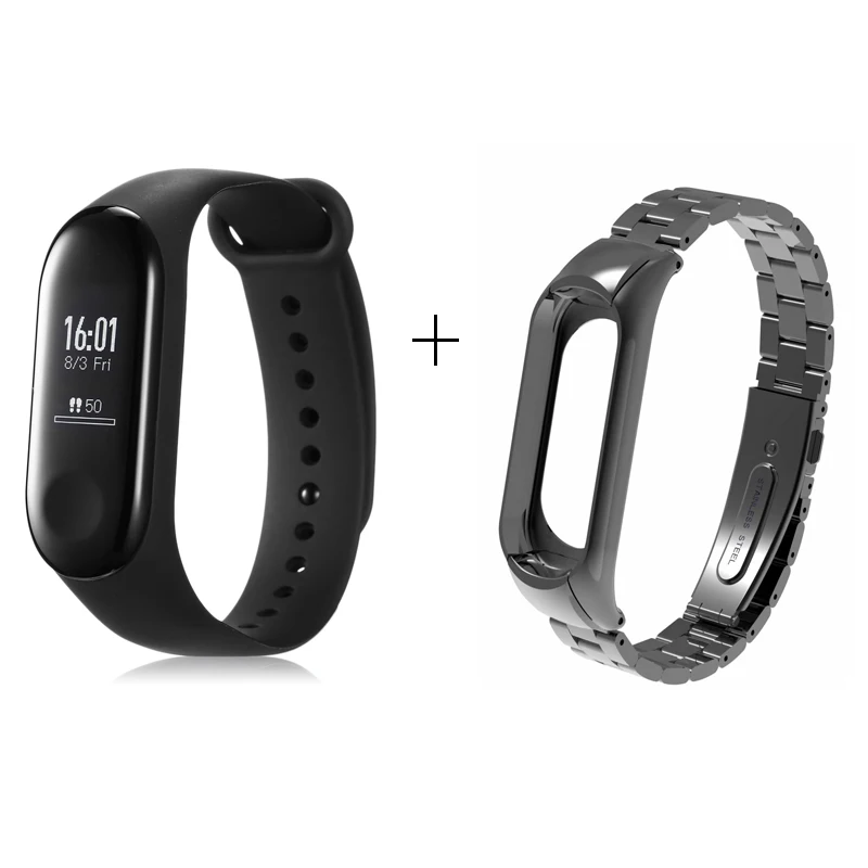 Xiaomi mi группа 3 смарт-трекер Braceletd 5ATM водостойкий BT 4,1 пульсометр OLED сенсорный экран mi Band 3 Смарт-часы - Цвет: Steel balck