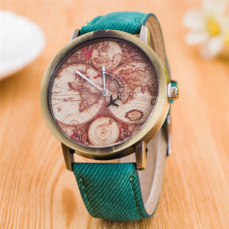  New fashion branded watch Women's World Map Cowboy Band Analog Quartz Wrist Watch Women Wholesale #2AP16 (10)