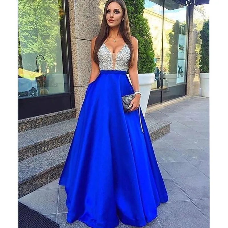 Hot Elegante Royal Blue Abiti Da Sera con Tasche Cristalli Royal Blue Dress  Prom Sexy Splendido Formale Abiti Lunghi Vestiti Da Partito|royal blue  evening dress|blue evening dressevening dress - AliExpress