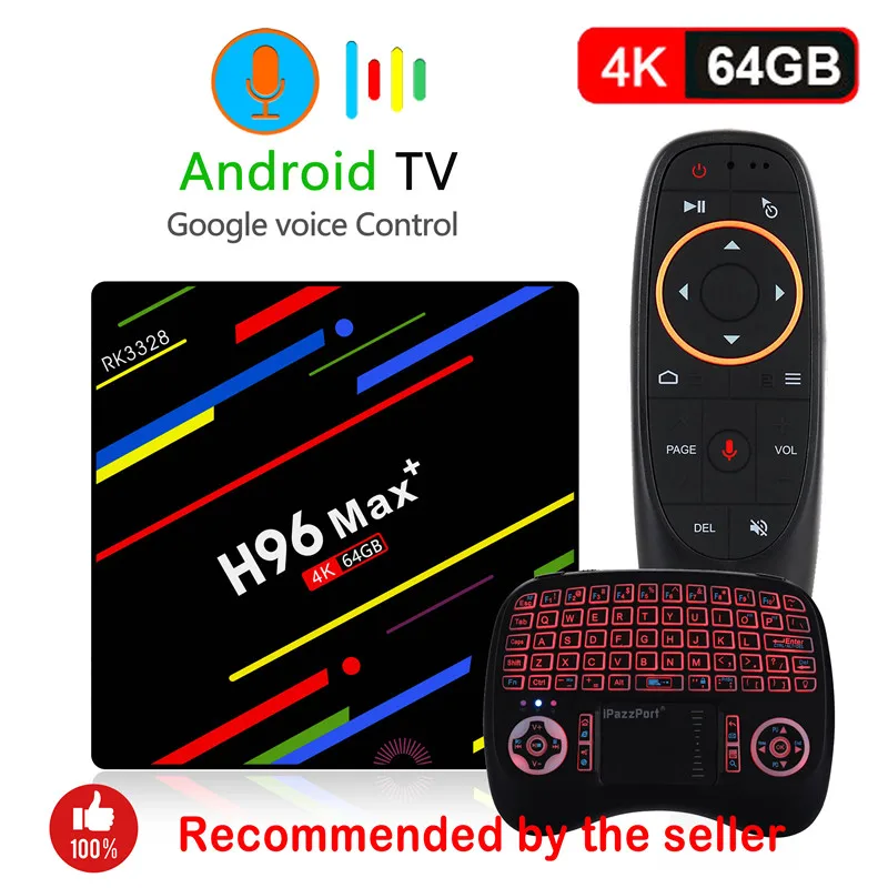 H96 MAX PLUS ТВ приставка RK3328 Smart 4K HD 4G 64G Android 8,1 четырехъядерный Google Голосовое управление плеер Settop BOX с подсветкой клавиатуры - Цвет: voice 64G add KB