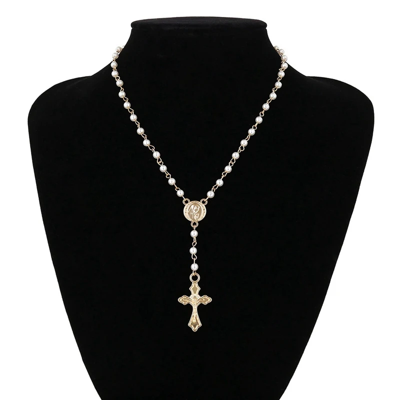 Catholic Rosary Beads Cross Necklace Women statement Religious Jewelry