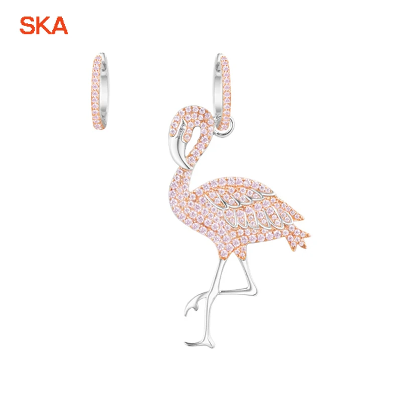 

Earrings For Women SKA Brand Fine Jewelry Asymmetric Flamingo Silver 925 Sterling Fashion Monaco Women Earring AE10582ORW