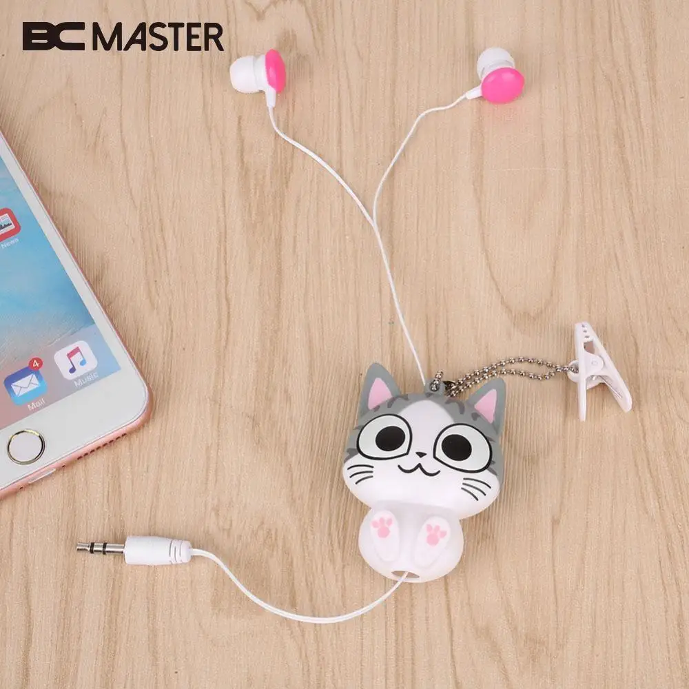 

BCMaster Cute Cartoon Cat 3.5mm Wired Retractable In-Ear Earphone handsfree Earbuds Earpiece