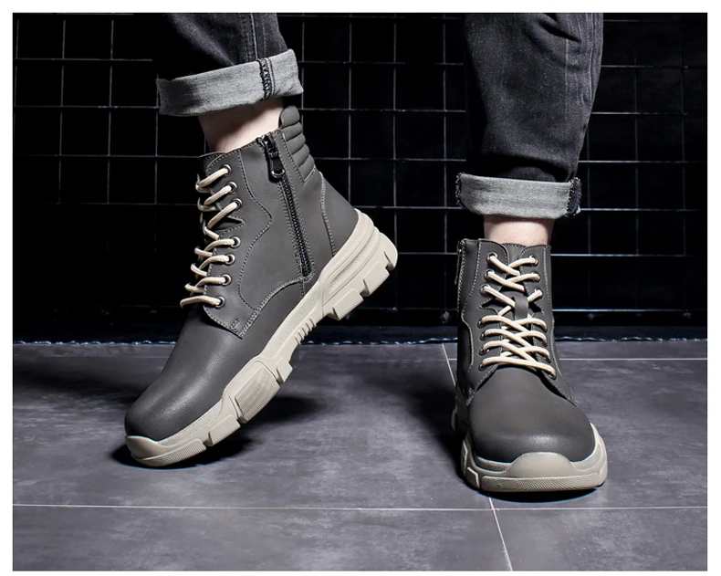Men's Casual Motorcycle Ankle Boot Combat Leather Men Winter Boots Men Lace-up Desert Military Boots Mens Tactical Boots' Army (4)