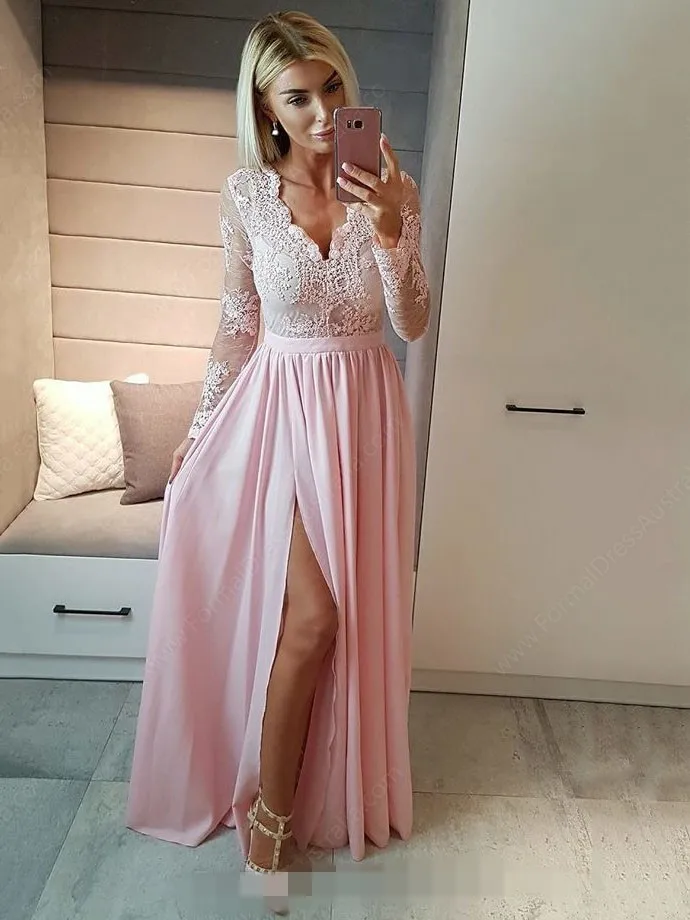 Vestido-de-Festa-A-Line-Lace-Chiffon-Prom-Dresses-High-Split-Sexy-Dress-Prom-Floor-Length (1)