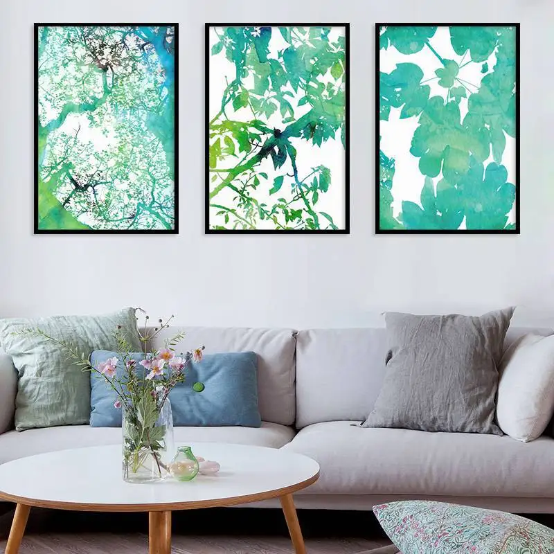 Watercolor Plant Leaves Poster Print Nordic Landscape Wall Art Canvas Painting Picture for Living Room Home Decor No Frame | Дом и сад