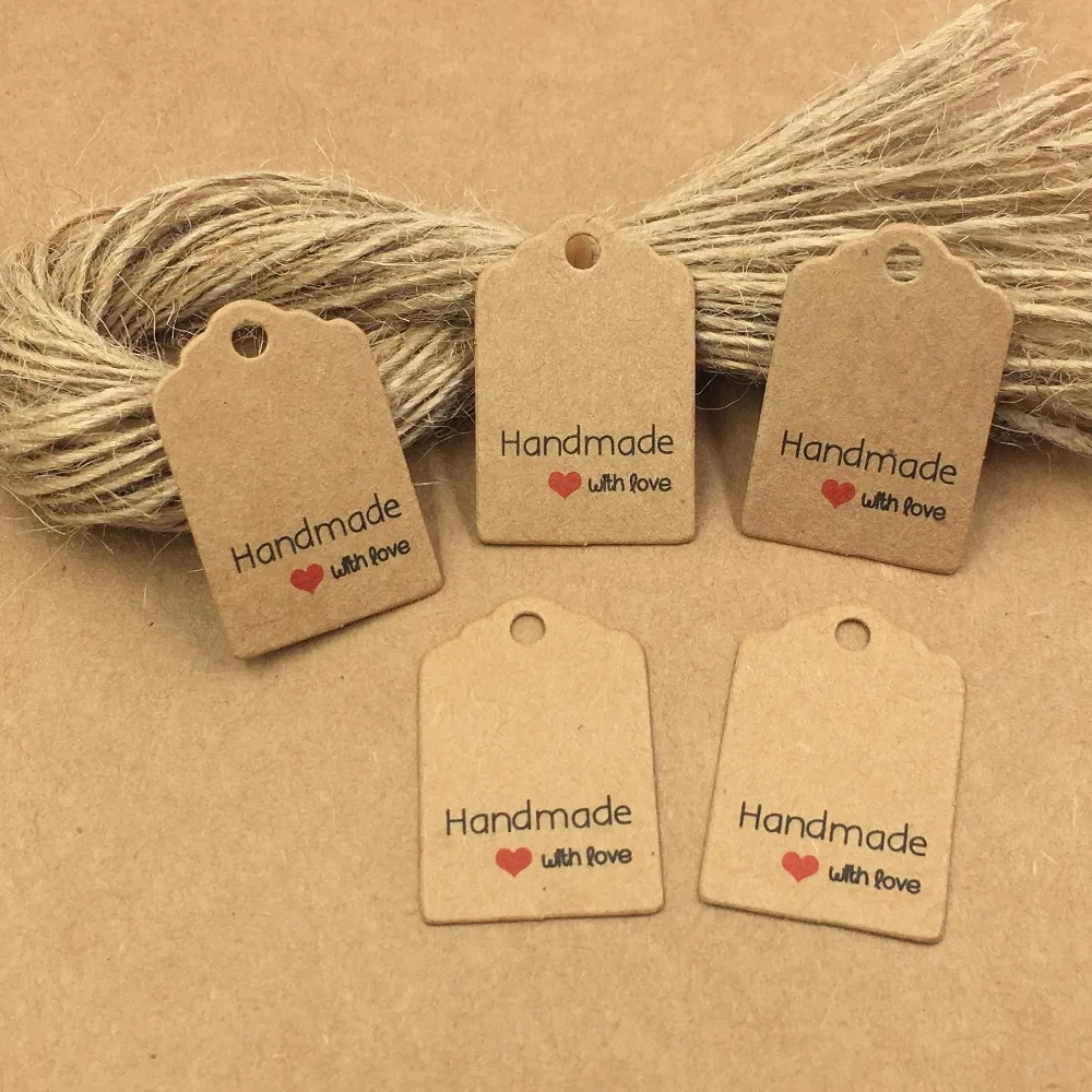 200pcs Kraft Paper Gift Tags With Strings,Wedding Packing Labels Love  Handmade Kraft tags ,Paper Card Price tags,Hang tags