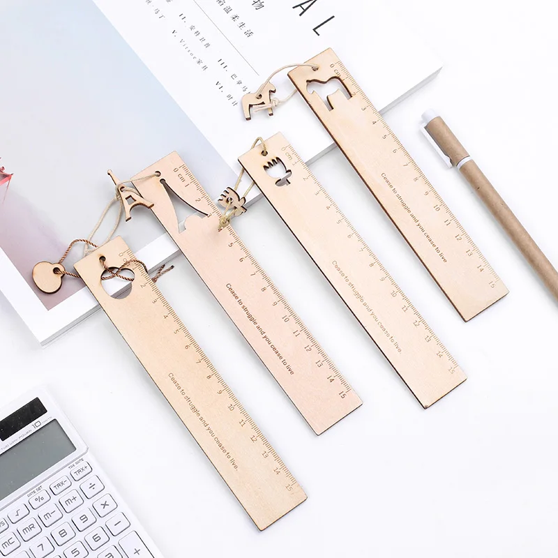 

Cute Kawaii Cartoon Animal Crown Pendant Wooden Ruler Iron Tower Bookmark Creative Drawing Korean School Stationery Supplies