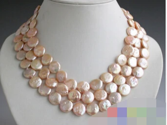 

ddh001962 3row 14mm pink coin freshwater cultured pearl necklace