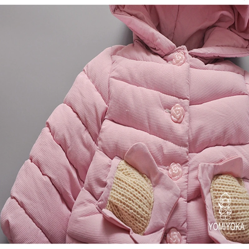 Baby girl Coat In Winter Leisure style Hat the tail flower  Sunflower knit pocket cotton-padded jacket for Kids Children (6)