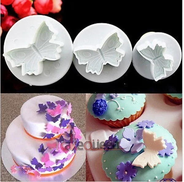 3pcs/set Veined Butterfly Cutter Plunger Fondant Plunger Embossing Tool