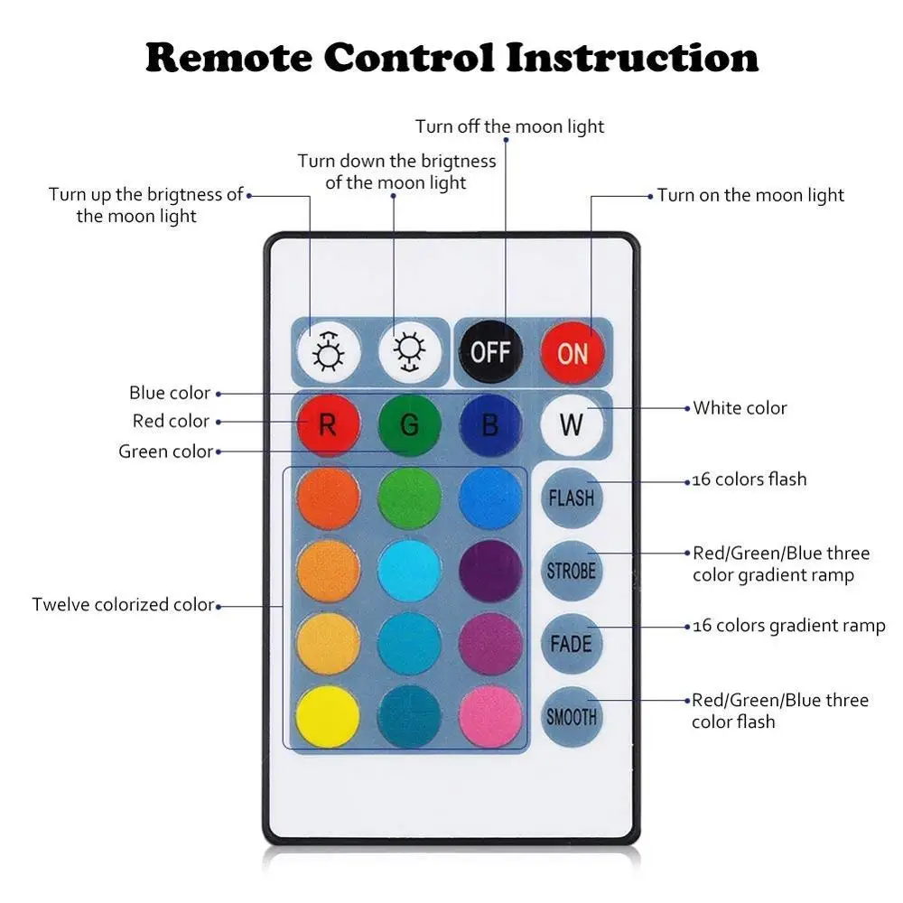 3D печать Лунная лампа Usb перезаряжаемая Лунная лампа 18 см 20 см 2 цвета 16 цветов светодиодный пульт дистанционного управления для спальни детский подарок лунный светильник - Испускаемый цвет: remote