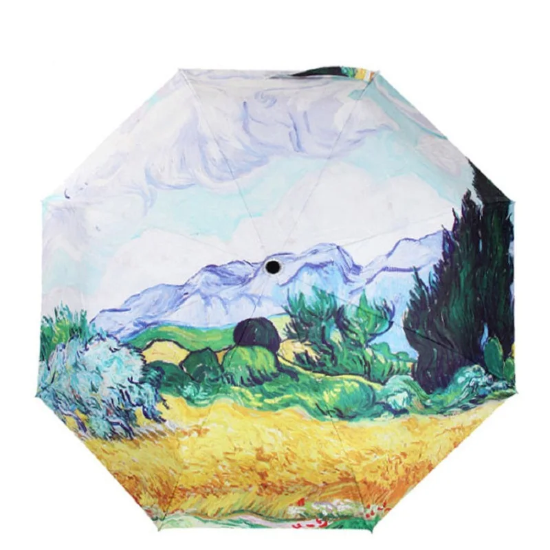 

TIANQI Famous Oil Painting Umbrella Three Folding paraguas Women Parasol Anti-uv Waterproof Rain Umbrellas