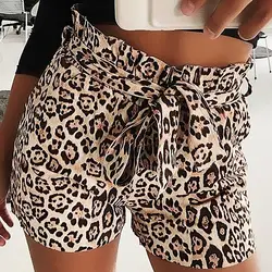 FeiTong женский леопардовый принт шорты модные Высокая Талия Горячие Для женщин шорты с пояс-бандаж повседневные шорты, брюки