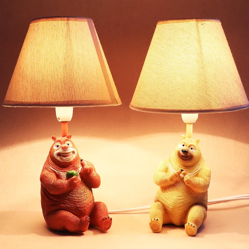 

cartoon children bedroom resin Bear fabric table lamp Handmade kids bedside lamps baby birthday gift led desk light fixtures