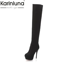 Big Size 34-43 Women Over Knee High Boots Sexy Thin High Heels Red Bottom Shoes Round Toe Platform Women Winter Snow Boots