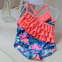Милый тайский купальный костюм для девочек 1-14 лет, оранжевый, синий многослойный торт, милый Цельный купальник с оборками, купальный костюм
