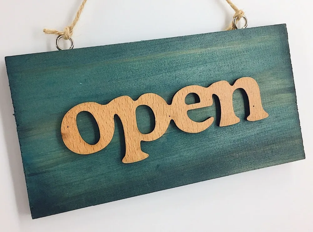 

Vintage Wood Open closed Sign Plaque Light blue Cafe Shop Door Hanging Sign