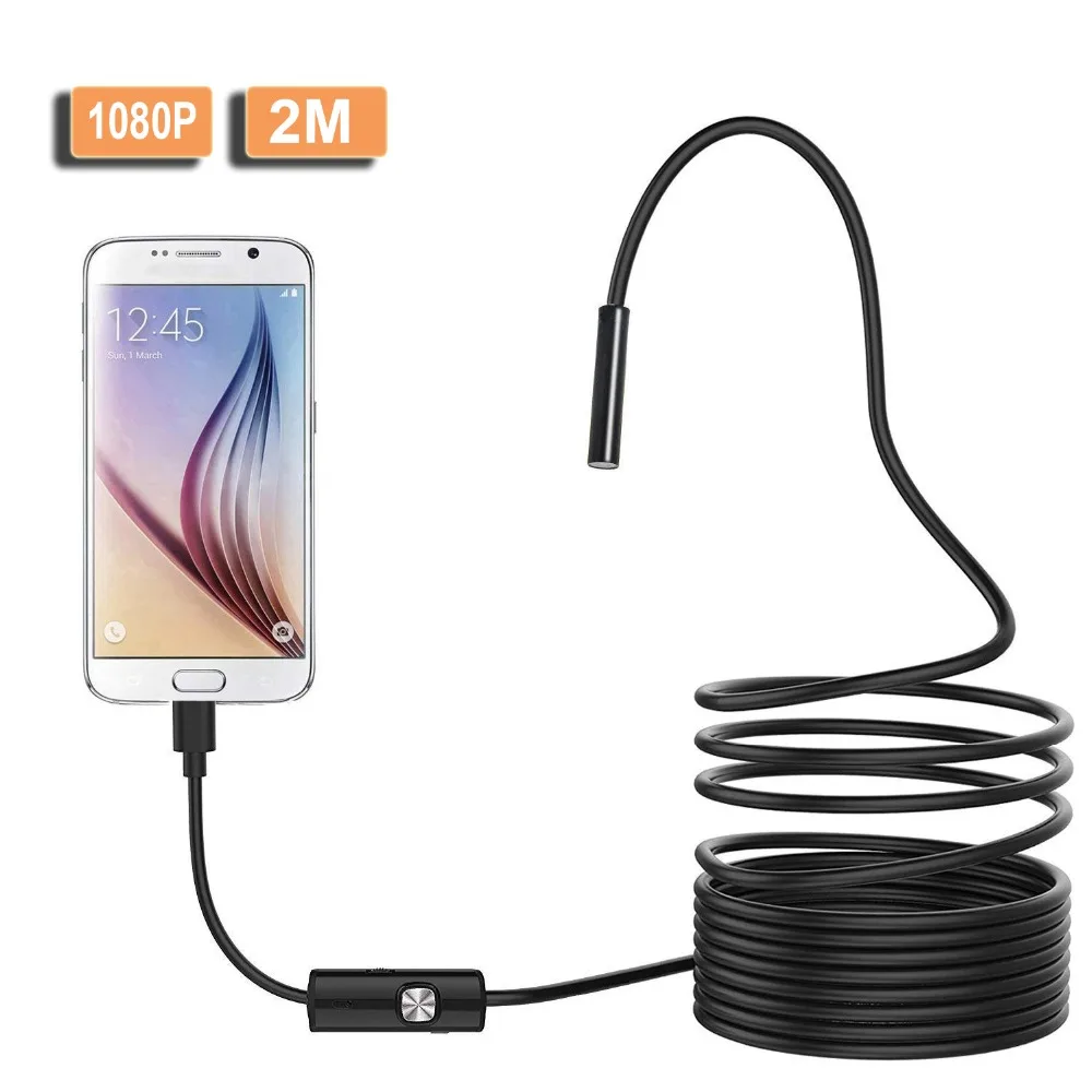 HD 1080P  USB Endoscope Camera 8mm 2M Semi-Rigied Flexible Snake Endoscopy Inspection Borescope Camera 8led For PC Android