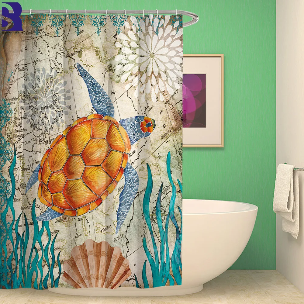 SunnyRain 1 Piece Marine Organism Decorative Shower Curtain for Hotel