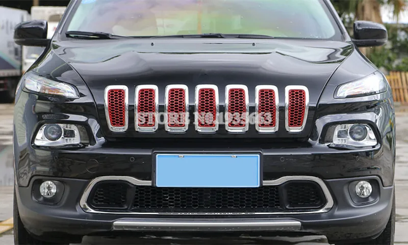 Для Jeep Cherokee черный/серебристый/Красный сотовые сетки решетка отделка вкладыша крышка- 7 шт