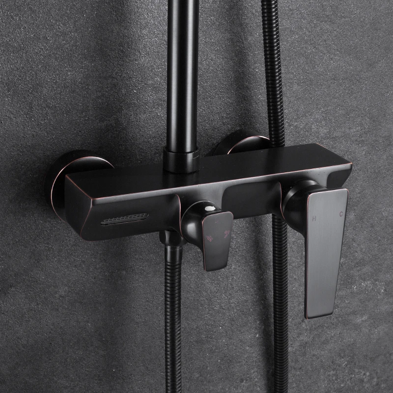 GEYO Bronze Black Bathroom Shower Faucet Mixer Wall Mount 8