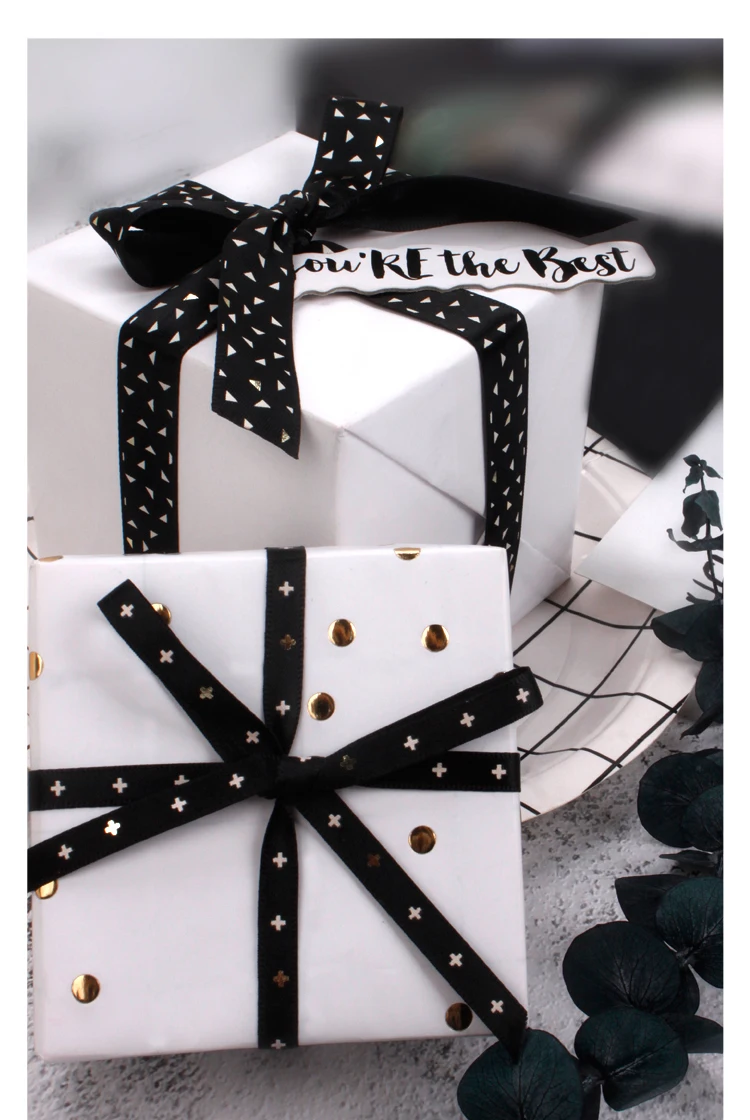 6 мм/9 мм/16 мм/38 мм черная Золотая стильная лента для упаковки подарков для выпечки торта DIY ручной работы для украшения праздника атласная лента 10 ярдов/шт