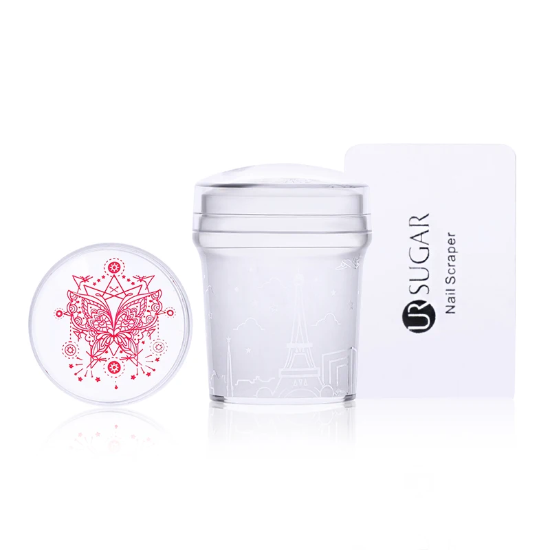 

UR SUGAR Clear Silicone Nail Stamper Set Matte Handle with Cap Scraper Manicure Stamping Kit Nail Art Tool Stamp Polish Template