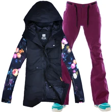 Зимний женский лыжный костюм, Высококачественная Лыжная куртка и штаны Gsou, теплые водонепроницаемые ветрозащитные лыжные и сноубордические костюмы