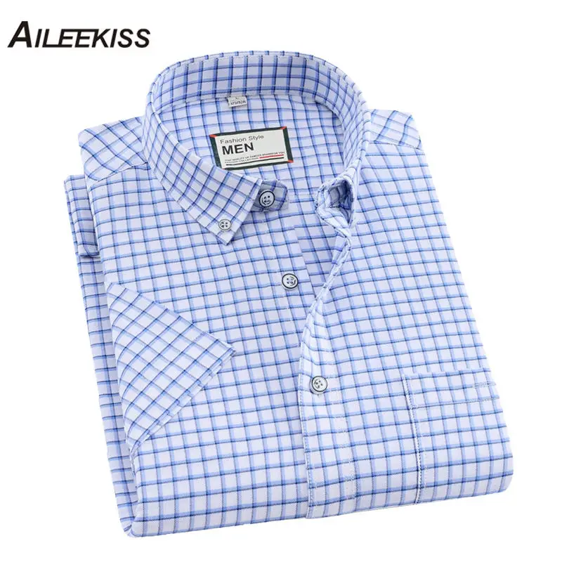 

100% Cotton Men Shirts Plaid/Solid Summer Short Sleeve Men's Clothing Homme Casual Shirt Beach Vacation Soft Man Shirts XT817