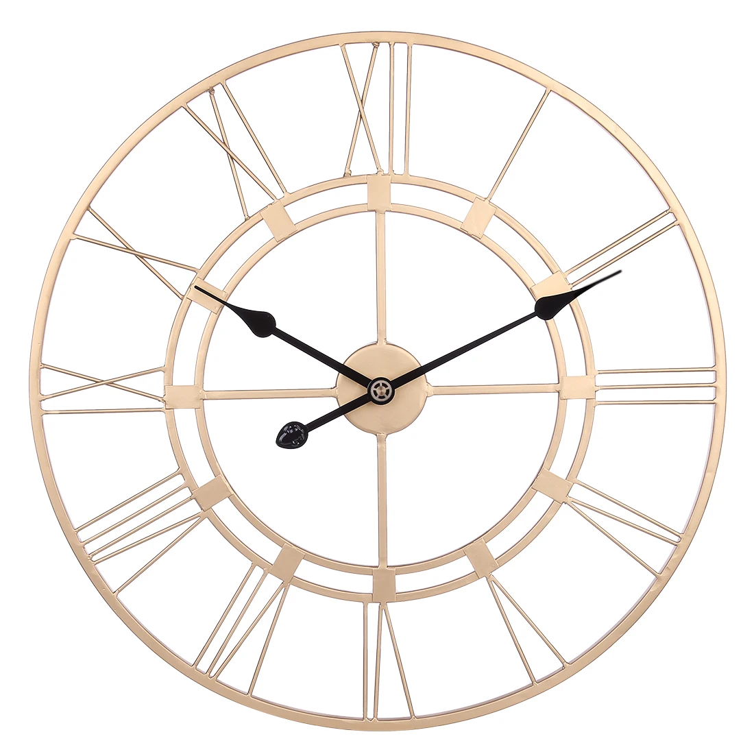 40 см 3D Ретро Железный арт немой римские цифры Подвесные часы бесшумные настенные часы для домашнего офиса Декор-черный/золотой - Цвет: Golden