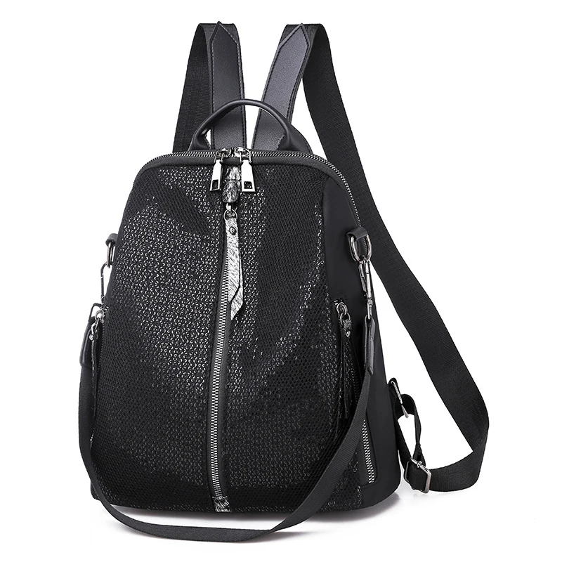  Women Nylon Waterproof Cloth Black Sequin Backpack Female 2019 New Korean Travel Backpack High Qual - 32992613142