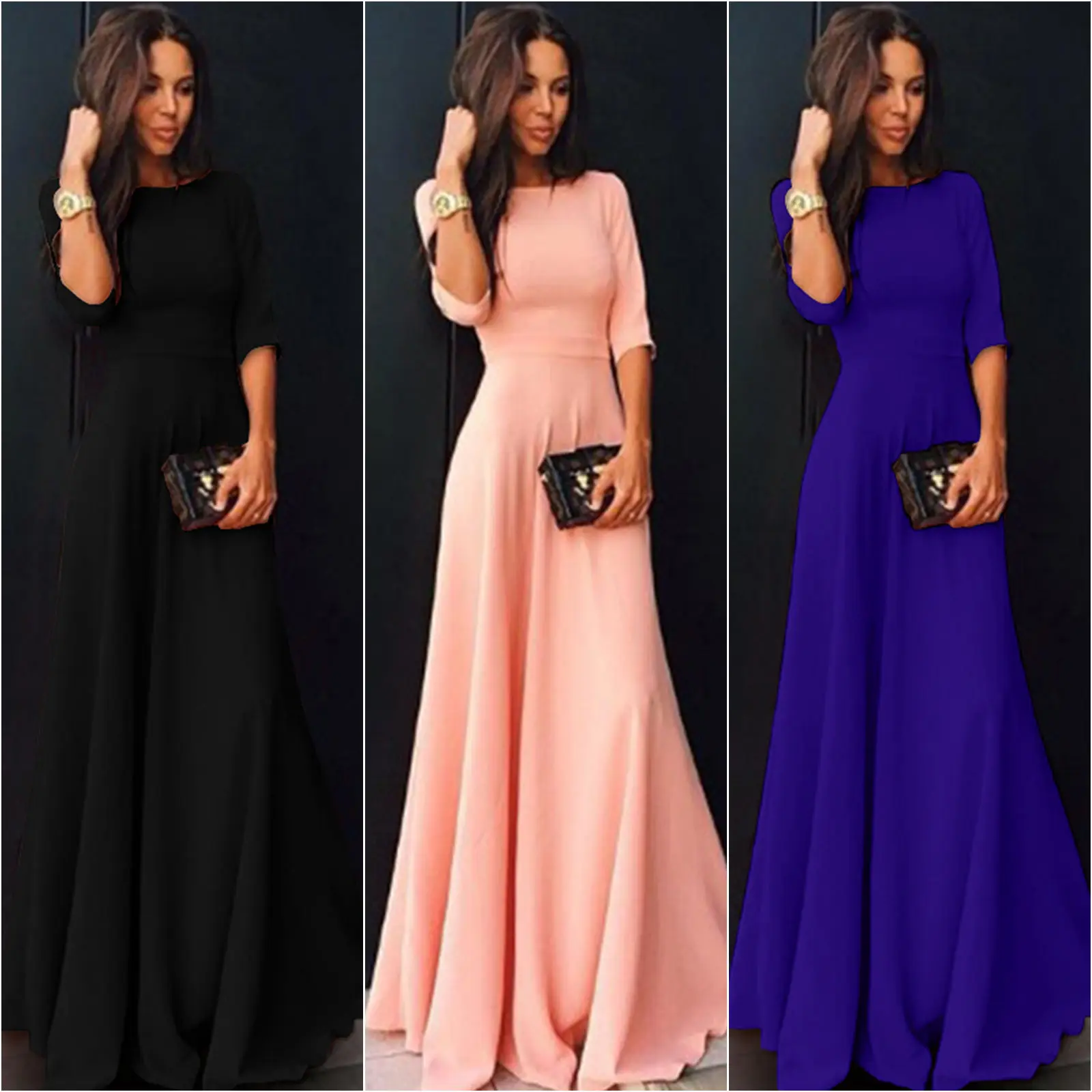 2018 New Brand Best Seller Women Long Chiffon 3/4 Sleeve Evening Formal