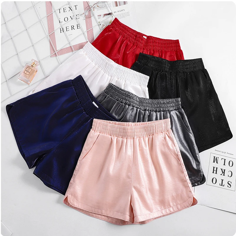 

2019 Summer Women Elastic Waist PU leather Black Shorts Female Loose Fashion Women Casual Shorts Plus Size Wide-legged Shorts