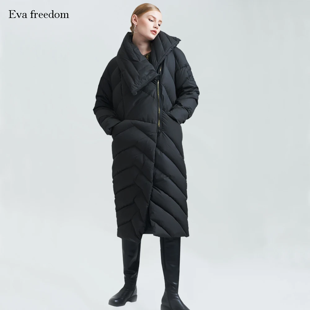 

High Quality 2018 Winter Women Brand Long Down Coat Jackets Asymmetric Turn-down Collar Thick Warm Outerwear