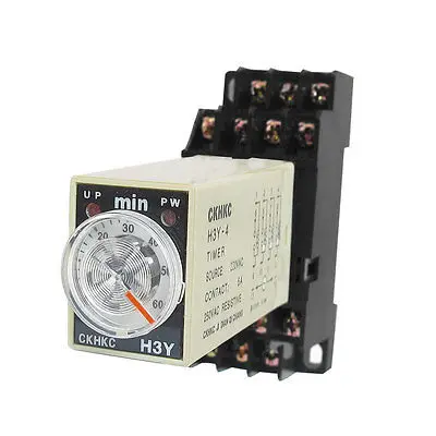 

AC 220V 14 Pins 4PDT 0-60Min Timer Delay DIN Rail Time Relay H3Y-4 w Socket