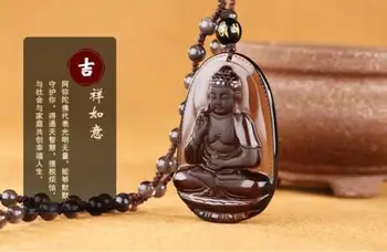 

Koraba Fine Jewelry Natural Ice Obsidian Buddhist Ruyi Guanyin Bodhisattva Amulet Pendant Necklace Free Shipping