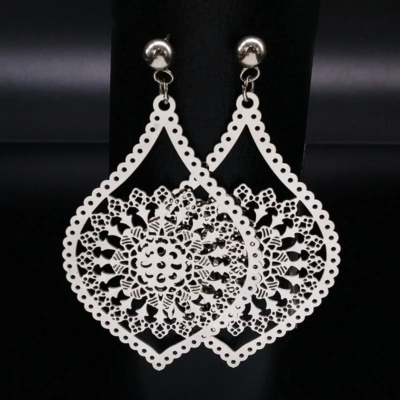 

2019 Stainless Steel Bohemian Stud Earrings for Women Silver Color Big Long Earrings For Women Jewelry pendientes largos E612146