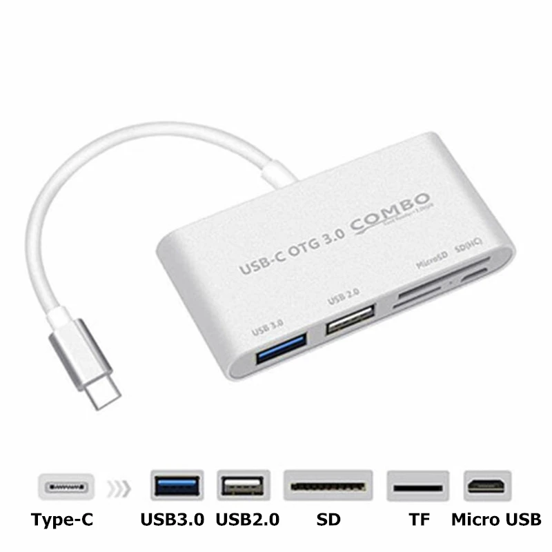 Trumsoon USB 3,1 type C OTG к USB 3,0 2,0 конвертер SD TF кард-ридер адаптер usb-хаб для Macbook huawei P20 30 samsung S8 9 10 - Цвет: Серебристый