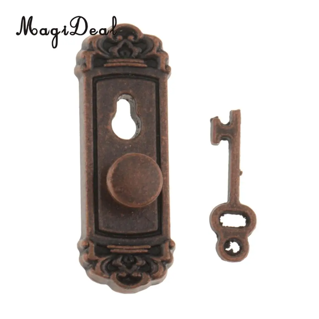 MagiDeal 4 Pieces 1/12 Dollhouse Miniature Vintage Door Locks with Keys for Dollhouse DIY Furniture Toys Accs-Bronze