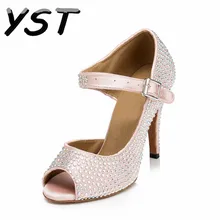 Женские туфли для латинских танцев со стразами, танцевальная обувь для сальсы, современная танцевальная обувь на высоком каблуке 7,5 см, 8,5 см, 10 см, Бальные Танцевальные Туфли WD322