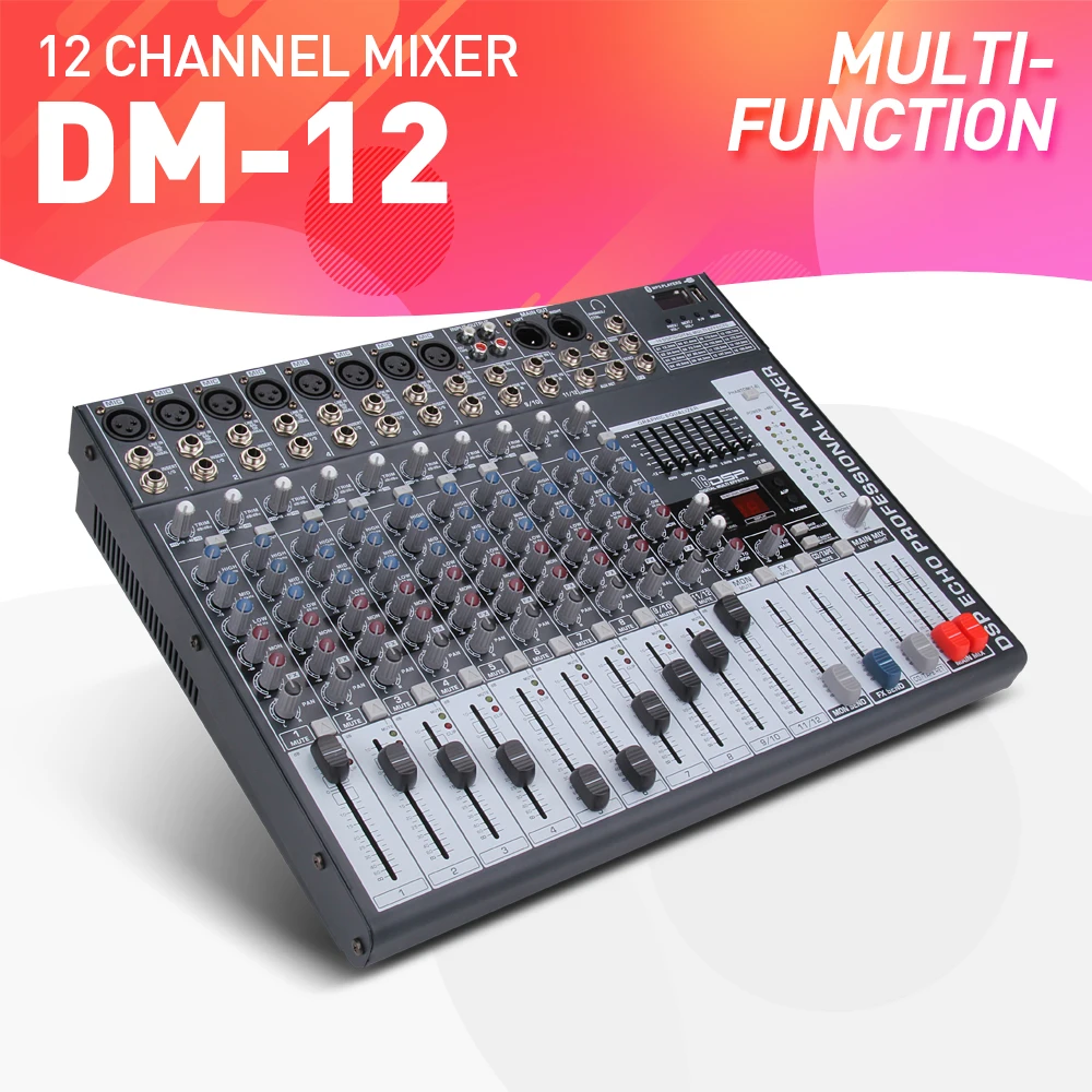 

Good quality, Clean sound!!! 12 Channels Mixer Digital Audio Mixing Console with 48V Phantom Power USB for Recording Stage DJ