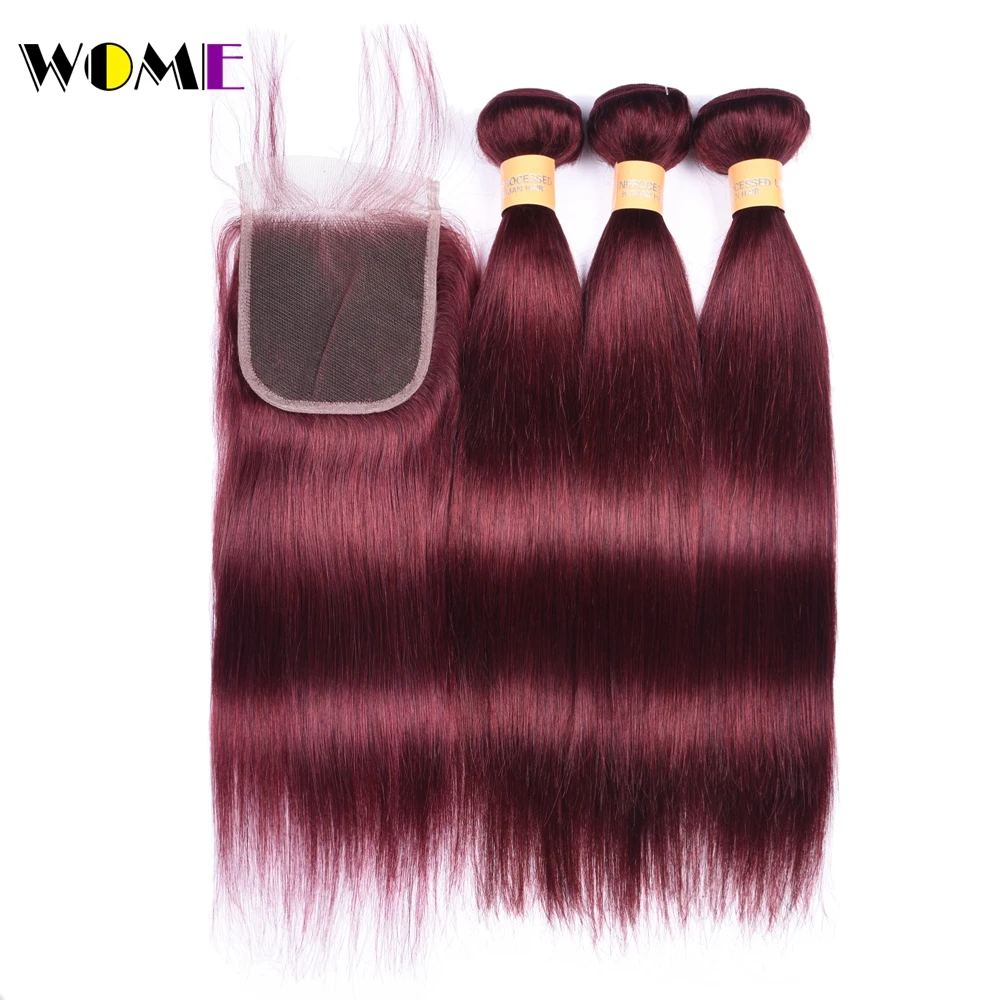 Wome Pre Colored 99J Dark Red Bundles With Closure Malaysian Hair Straight Bundles With Closure Non Remy Human Hair Pre Plucked Wome Pre Colored 99J Dark Red Bundles With Closure Malaysian Hair Straight Bundles With Closure Non Remy Human Hair Pre Plucked
