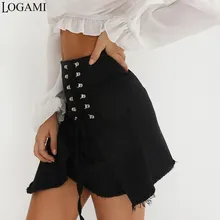 LOGAMI/Асимметричные женские юбки со шнуровкой и высокой талией; пикантная мини-юбка; летняя юбка;