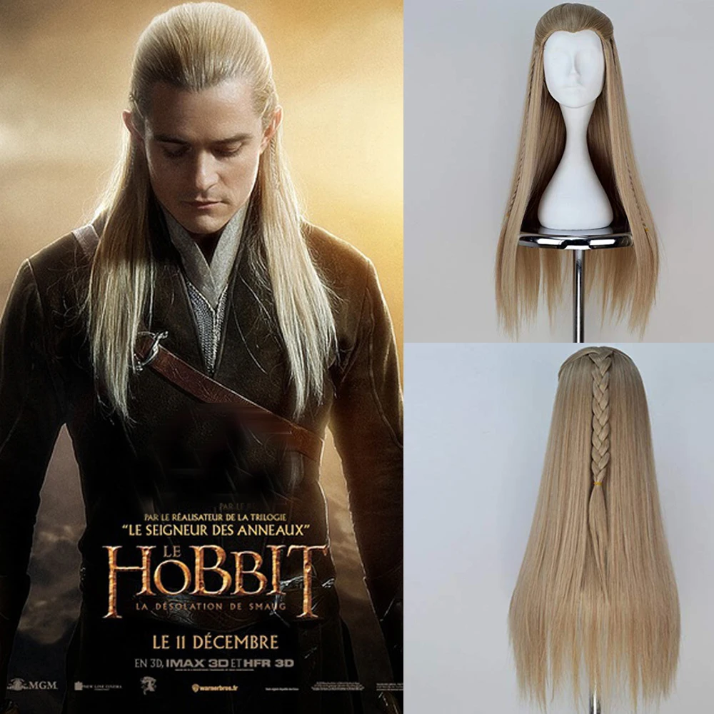 

The Hobbit Legolas Greenleaf Gold Long Braided wig role play hair The Lord of the Rings elf Orlando Bloom Cosplay Wig + Wig Cap