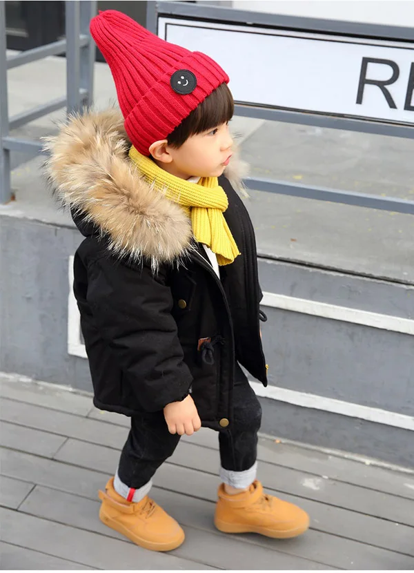 Детская одежда; пальто для мальчиков; Плотная хлопковая куртка в Корейском стиле - Цвет: Черный