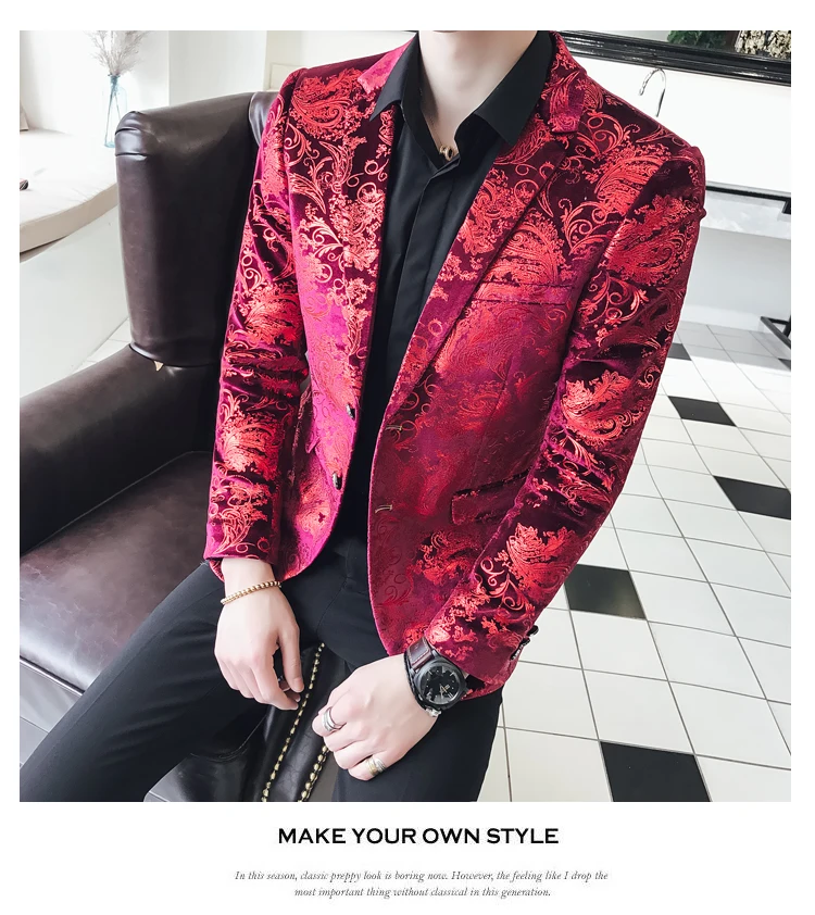 Высокое качество мужской пиджак модный принт Повседневный Свадебный сценический вечерние деловой повседневный костюм цветочный пиджак M-5XL