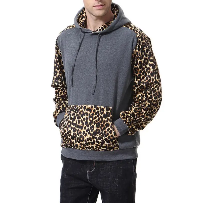 Осенне-зимние мужские брендовые толстовки с длинными рукавами, спортивный костюм, Леопардовый цвет, одинаковая толстовка с капюшоном, мужская Тонкая куртка, модное пальто - Цвет: Темно-серый