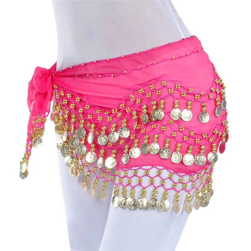 Belly Dance Hip Scarf Wrap Belt Tribal Sash Skirt Silver 128 Coins Polyester fashion accessories 40FE1310